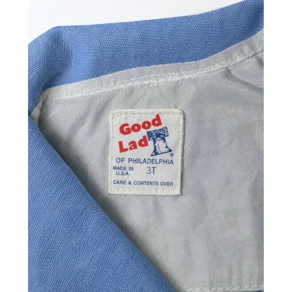 Vtg Good Lad Boys 3T Sailor Jacket Blue White Seersucker Nautical USA Outfit